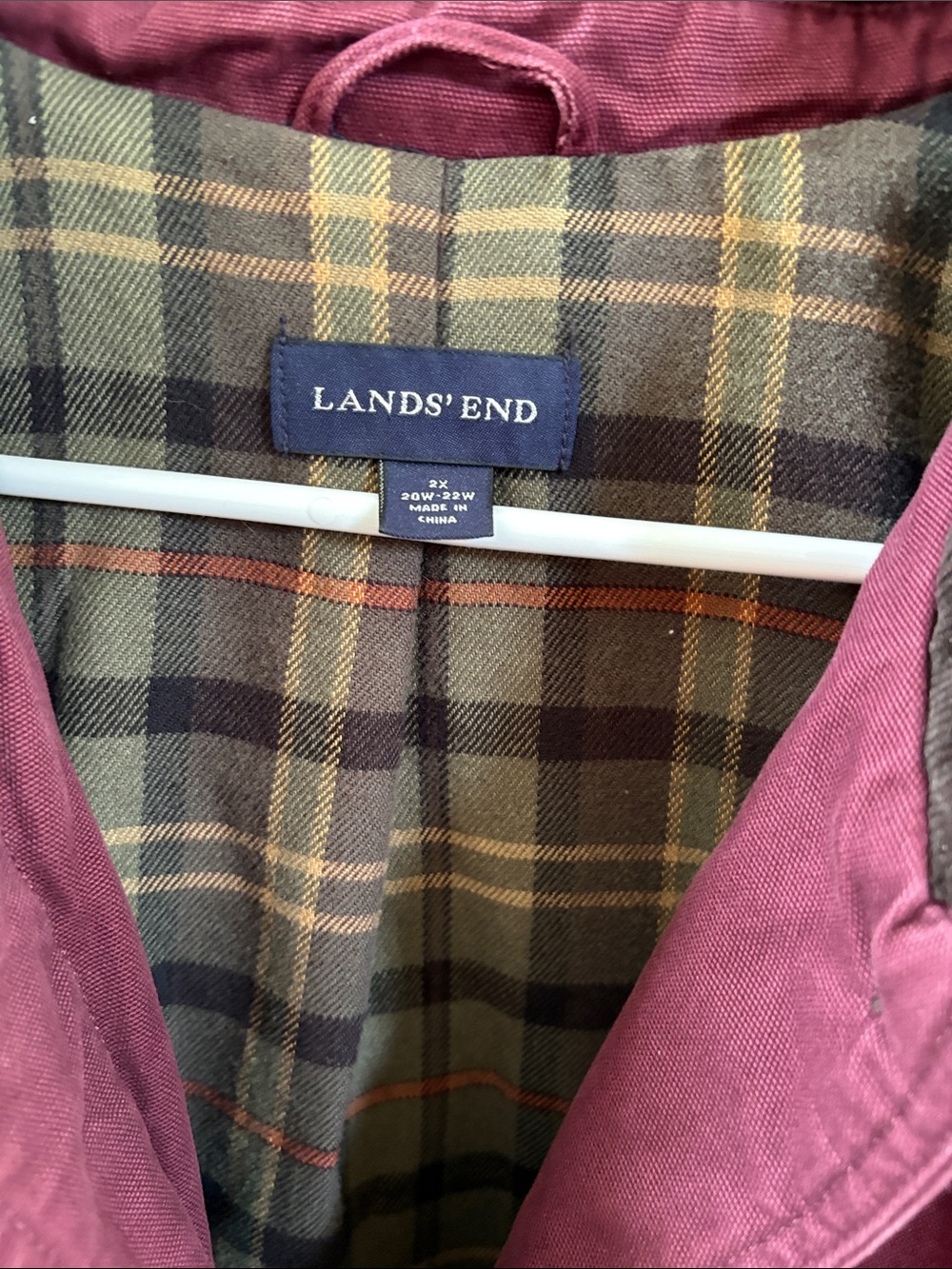 Lands' End Women's Burgundy Cotton Jacket with Corduroy Collar Vintage Farm Coat - Picture 2 of 7